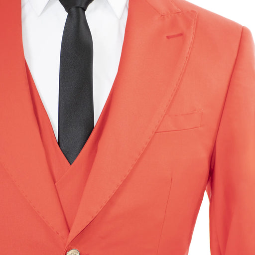 Men's Coral Red Slim-Fit 3-Piece Suit With Peak Lapels