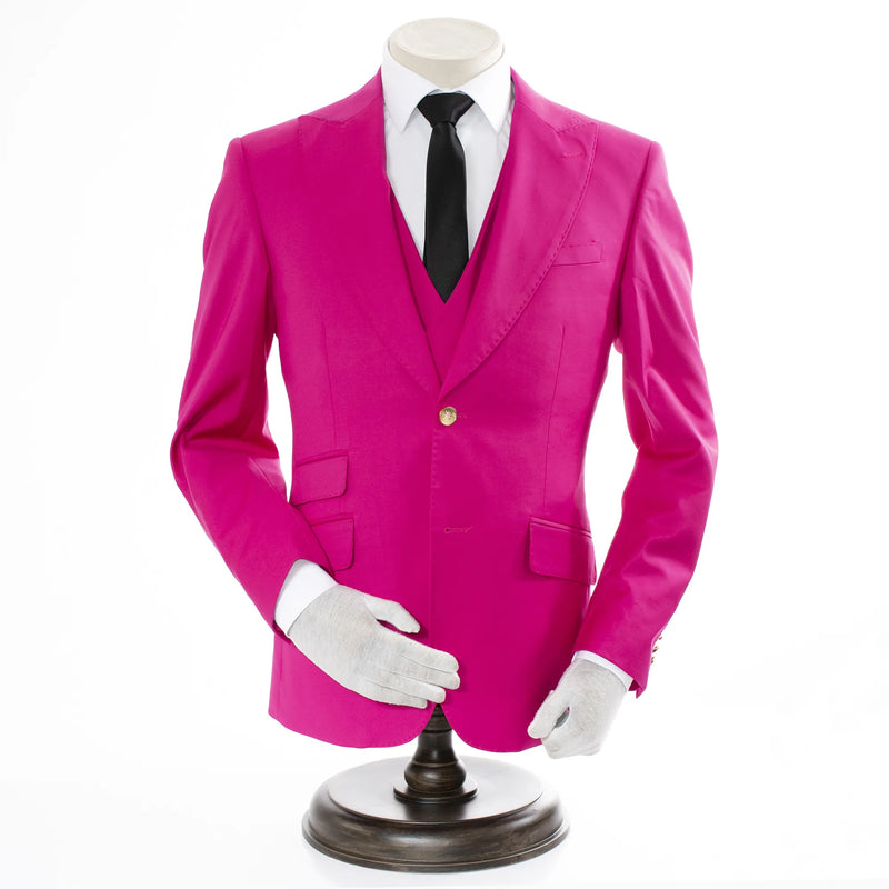 Fuchsia 3-Piece Slim-Fit Suit with Gold Buttons