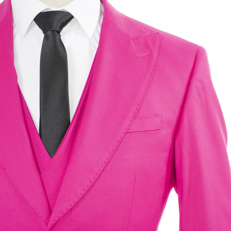 Fuchsia 3-Piece Slim-Fit Suit with Gold Buttons