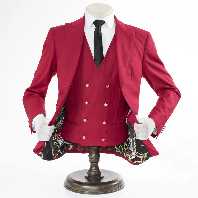 Men's Red Slim-Fit 3-Piece Suit With Peak Lapels