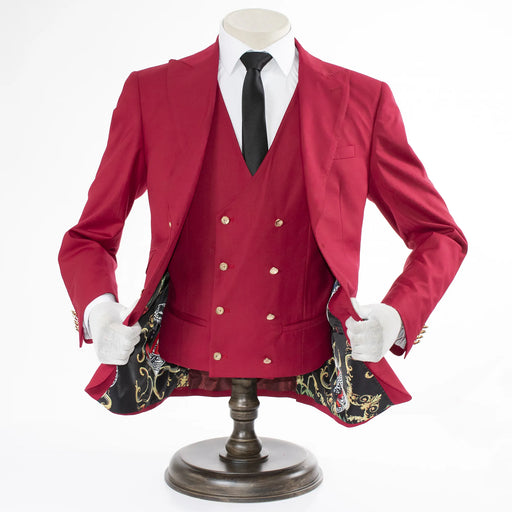 Men's Red Slim-Fit 3-Piece Suit With Peak Lapels