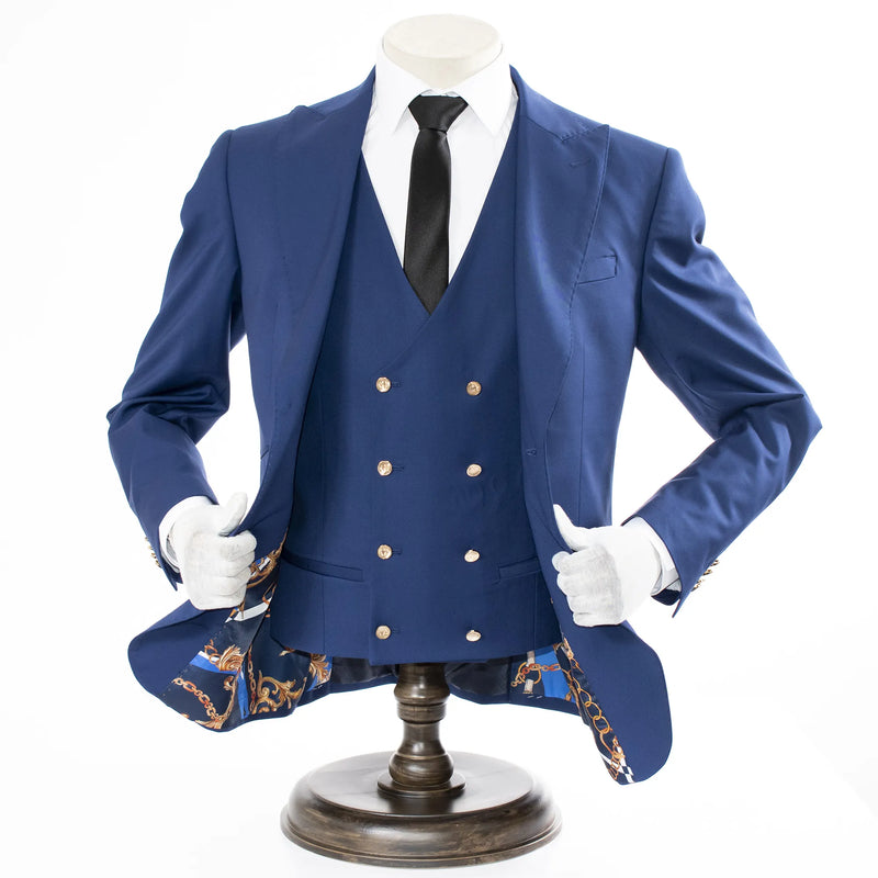 Men's Sapphire Slim-Fit 3-Piece Suit With Peak Lapels