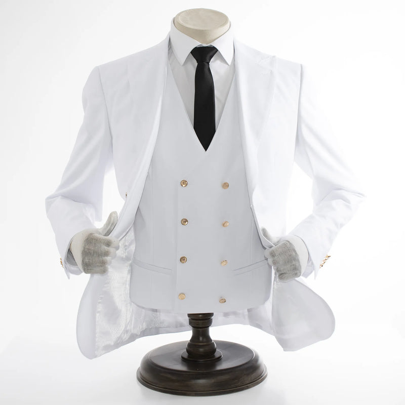 Men's White Slim-Fit 3-Piece Suit With Peak Lapels