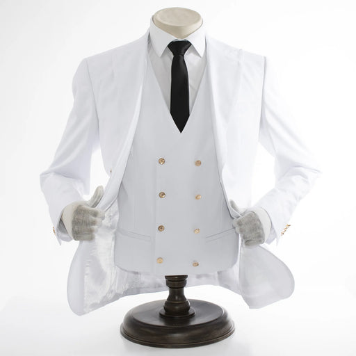 Men's White Slim-Fit 3-Piece Suit With Peak Lapels
