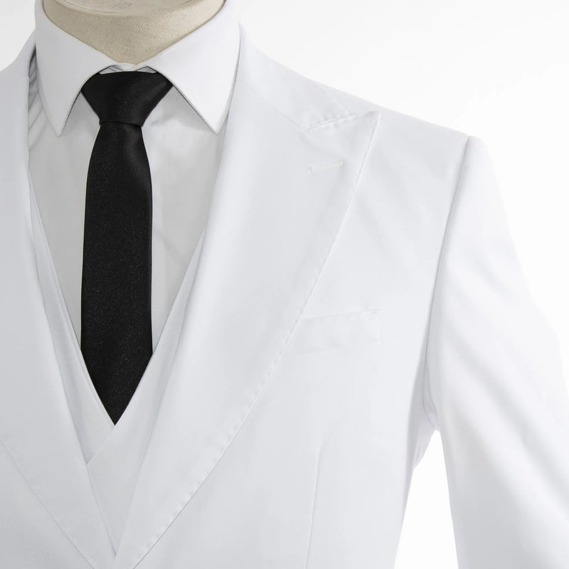 Men's White Slim-Fit 3-Piece Suit With Peak Lapels