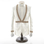 White Jacquard With Gold Details 2-Piece Slim-Fit Tuxedo