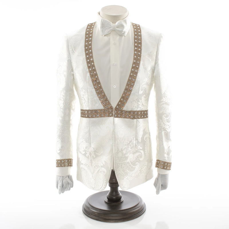White Jacquard With Gold Details 2-Piece Slim-Fit Tuxedo