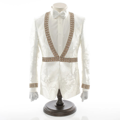 White Jacquard With Gold Details 2-Piece Slim-Fit Tuxedo