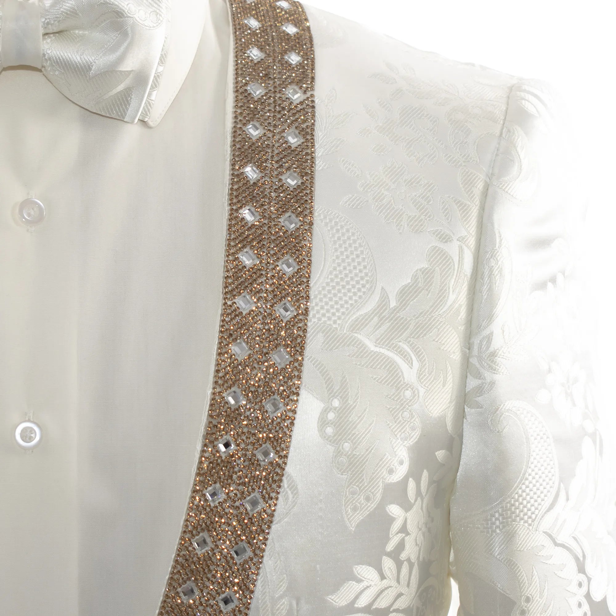 White Jacquard With Gold Details 2-Piece Slim-Fit Tuxedo