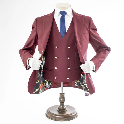 Men's Burgundy Slim-Fit 3-Piece Suit With Peak Lapels