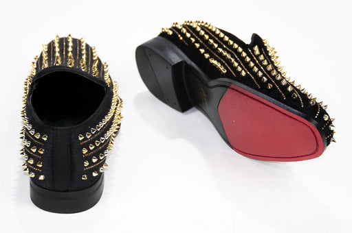 Men's Black And Gold Spiked Rhinestone Dress Loafer