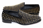 Men's Black And Gold Spiked Rhinestone Dress Loafer