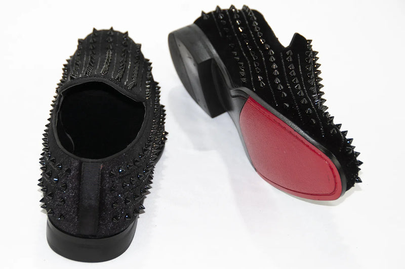 Men's Black Spiked Rhinestone Dress Loafer
