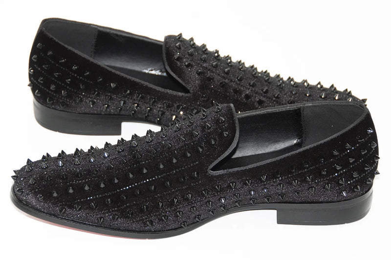 Men's Black Spiked Rhinestone Dress Loafer
