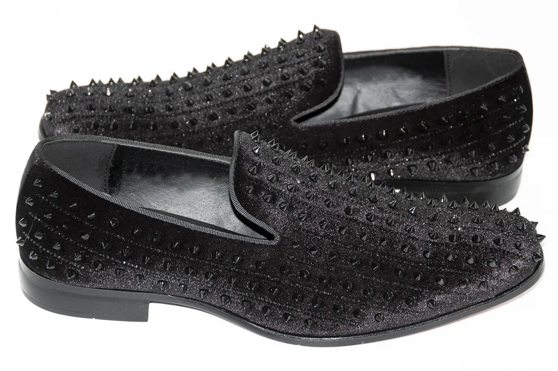 Men's Black Spiked Rhinestone Dress Loafer