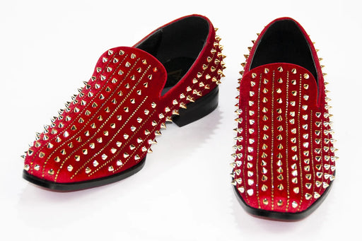 Men's Red And Gold Spiked Rhinestone Dress Loafer