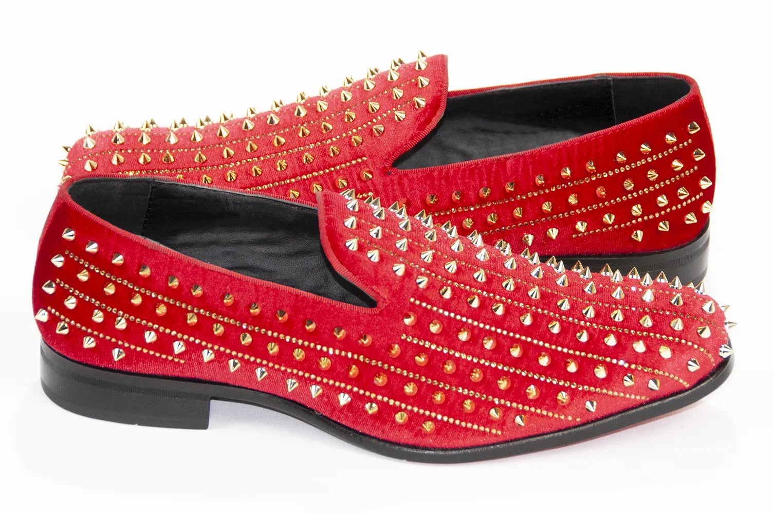 Men's Red And Gold Spiked Rhinestone Dress Loafer