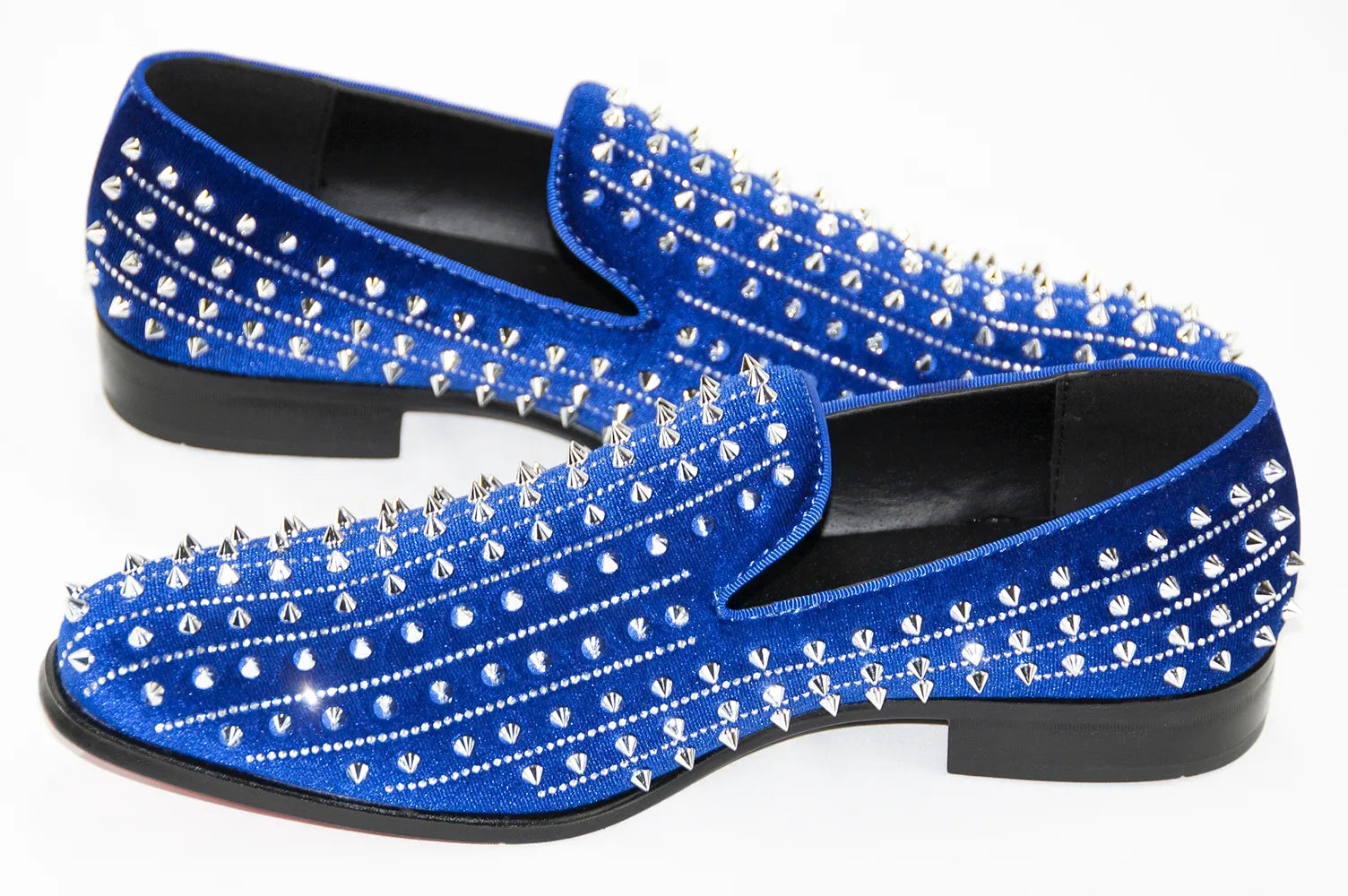 Men's Blue And Silver Spiked Rhinestone Dress Loafer