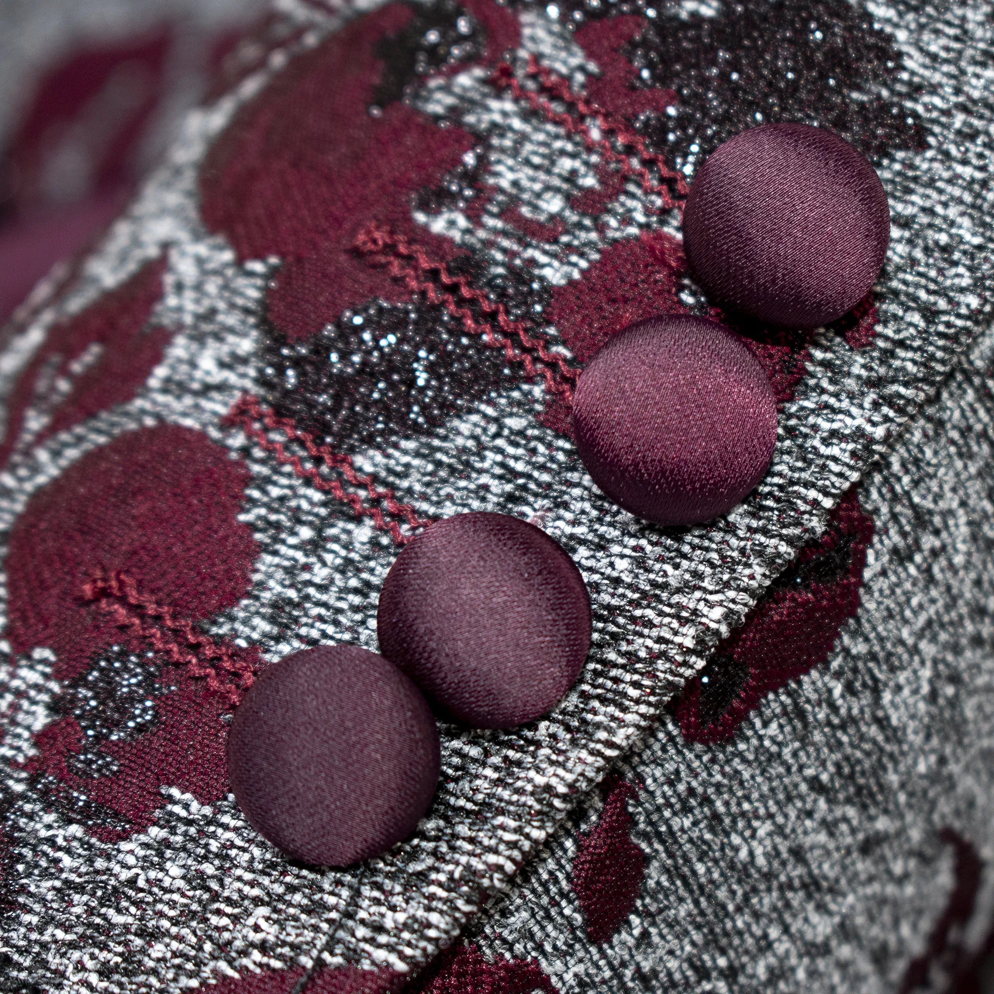 Gray And Burgundy Floral Jacket with Peak Lapels