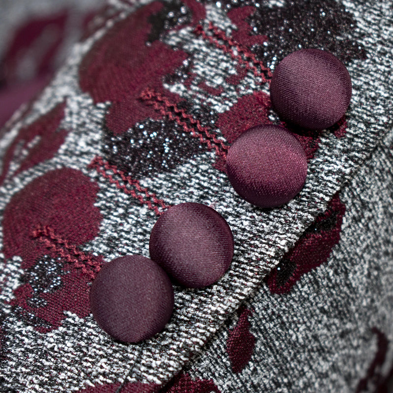 Gray And Burgundy Floral Jacket with Peak Lapels