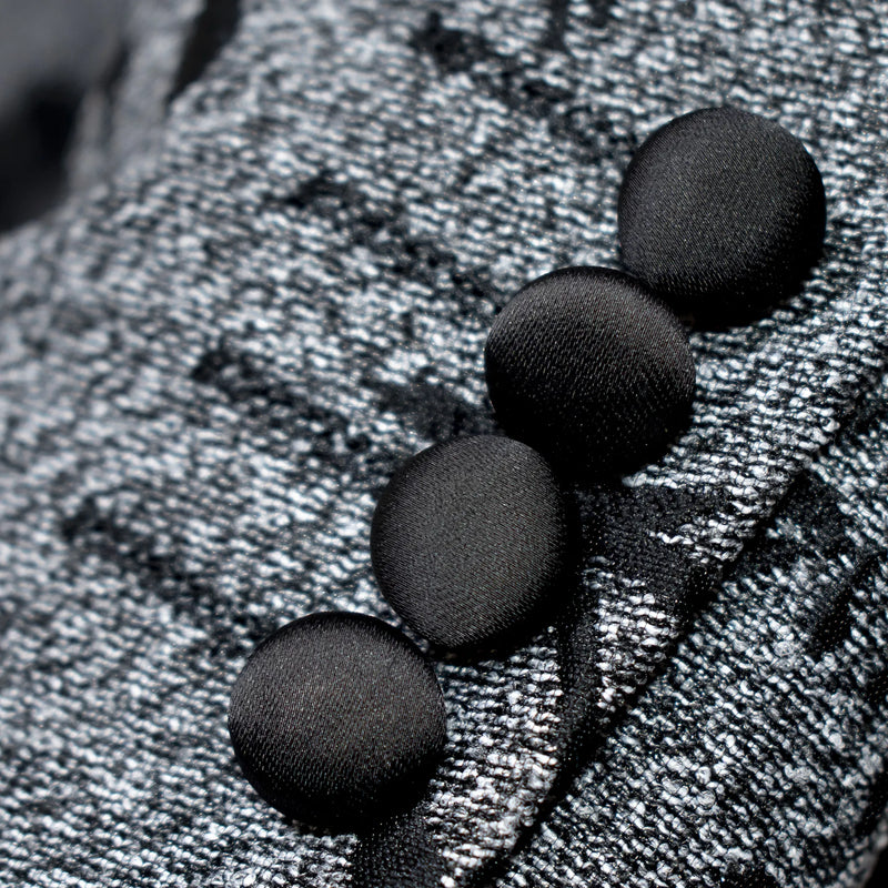 Gray And Black Floral Jacket With Peak Lapels