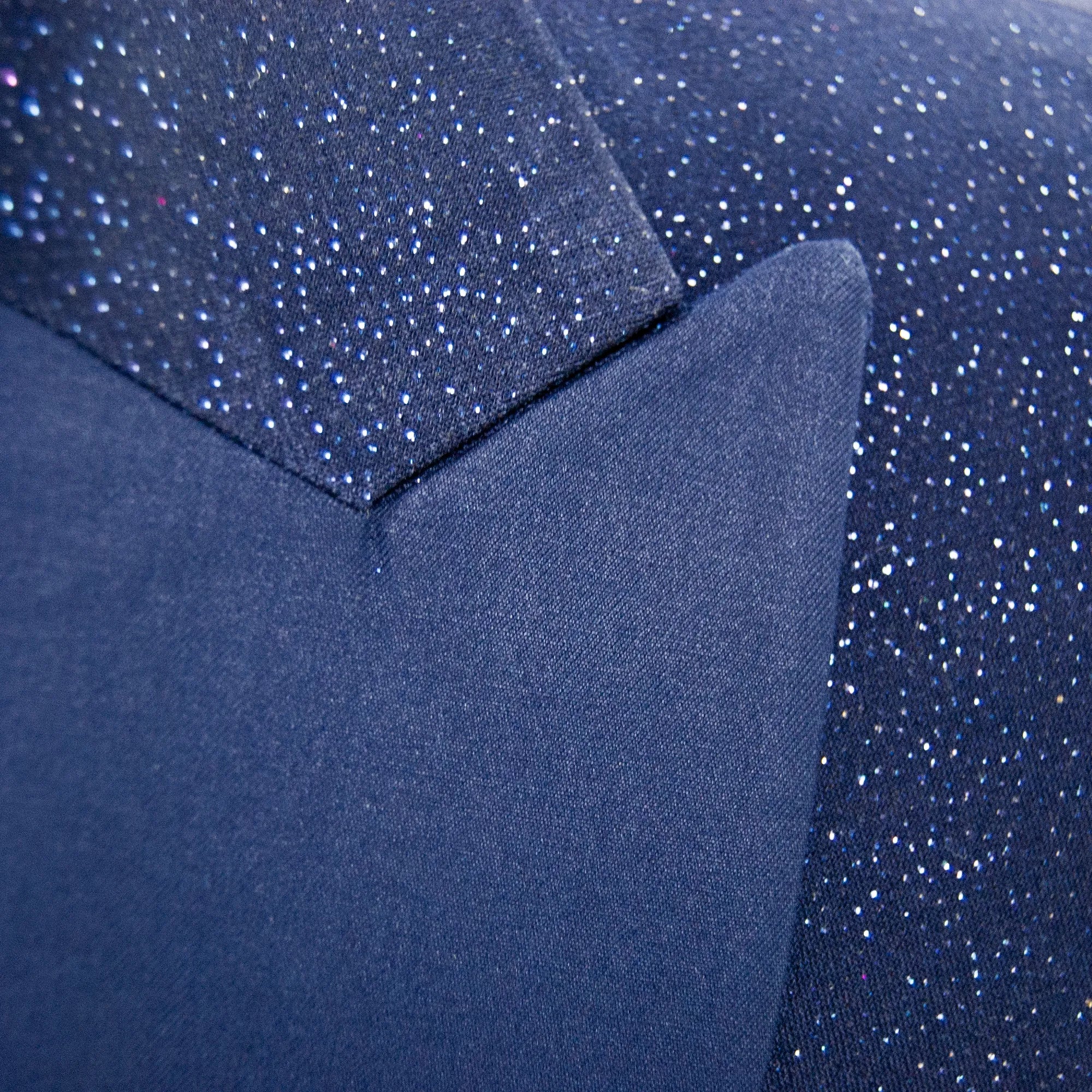 Men's Navy Glitter Sparkling 3-Piece Tuxedo With Double Breasted Vest