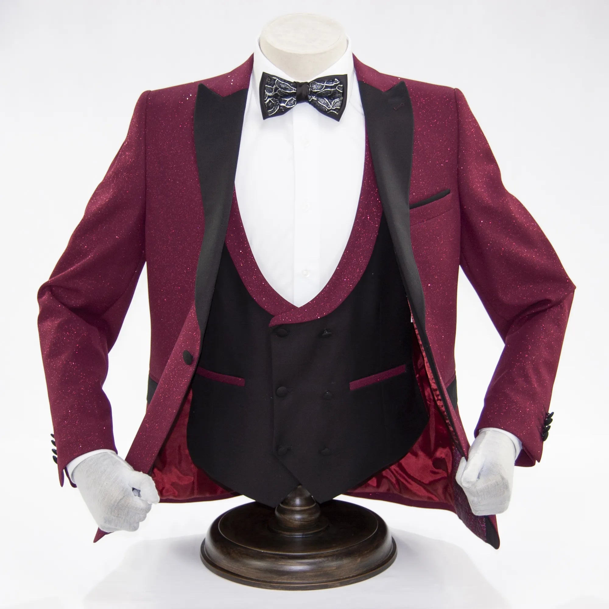 Burgundy Glitter 3-Piece Slim-Fit Tuxedo