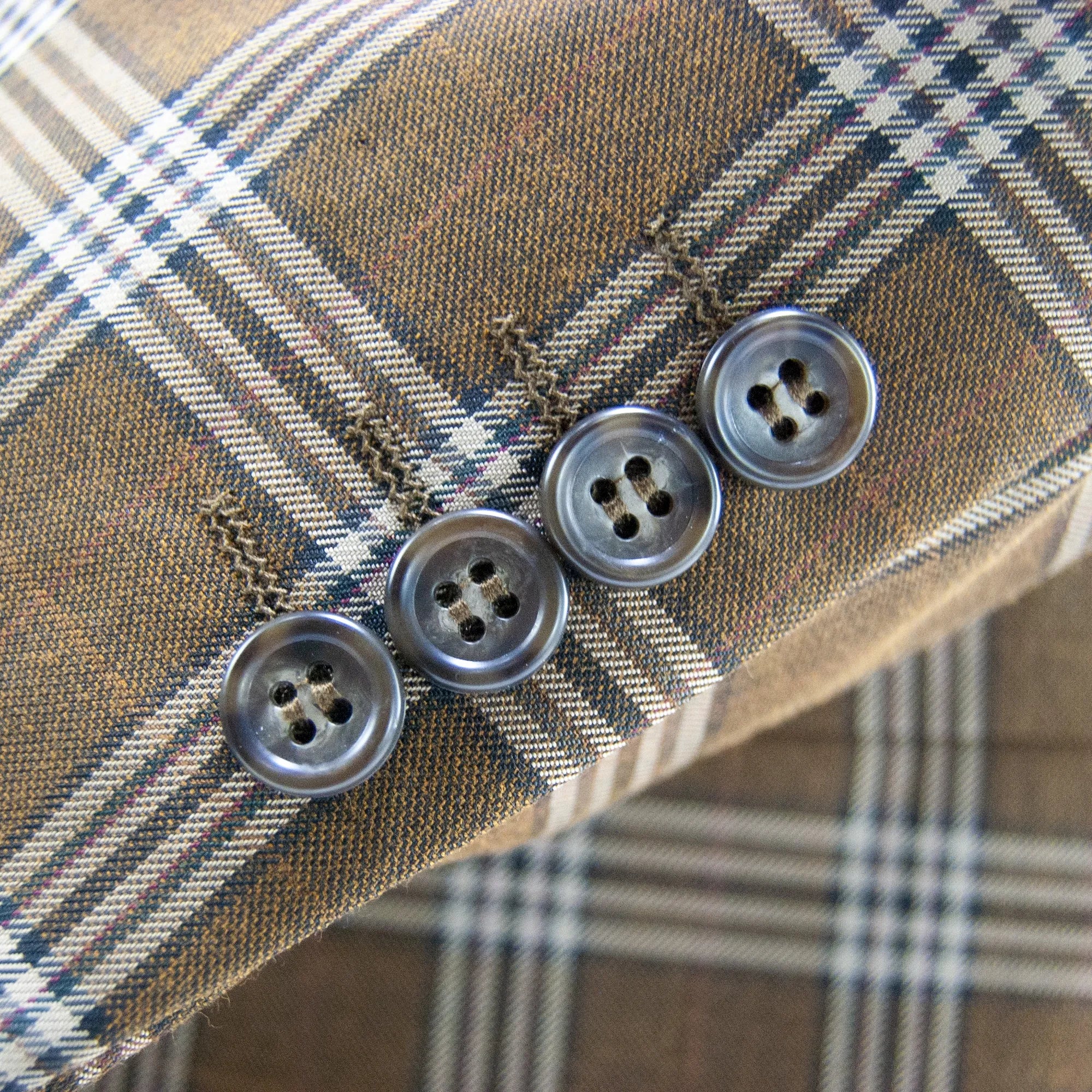 Taupe Plaid 2-Piece Slim-Fit Designer Wool Suit