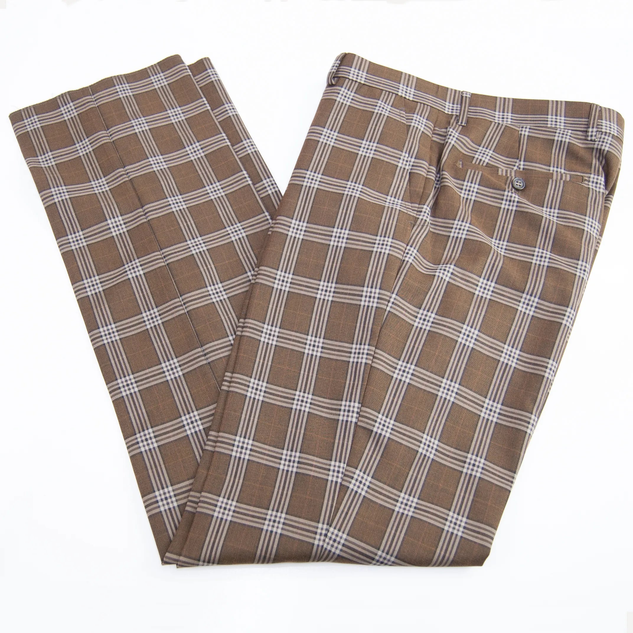 Taupe Plaid 2-Piece Slim-Fit Designer Wool Suit