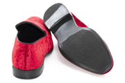 Men's Red Crushed Velvet Slip On Loafer Dress Shoe