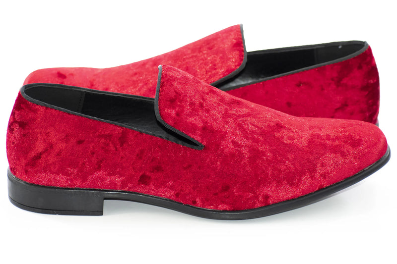 Men's Red Crushed Velvet Slip On Loafer Dress Shoe