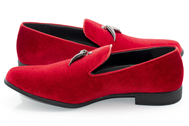 Red Velvet Smoking Loafer with Gunmetal Horn Tassels
