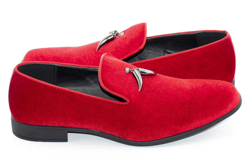 Red Velvet Smoking Loafer with Gunmetal Horn Tassels