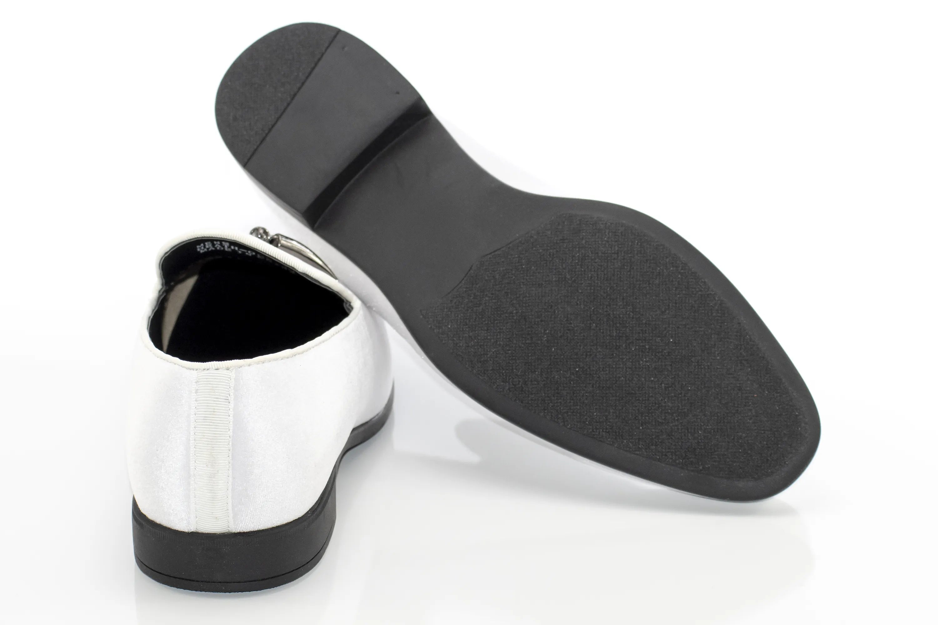 White Velvet Smoking Loafer with Gunmetal Horn Tassels