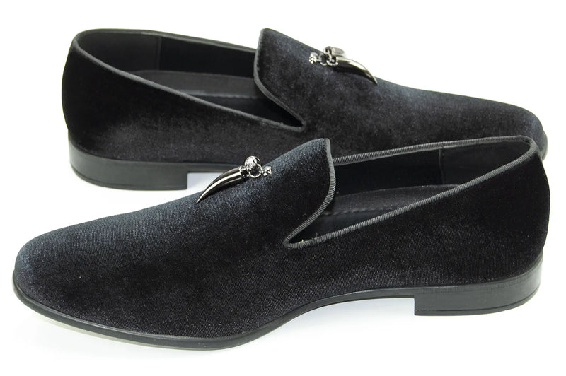 Black Velvet Smoking Loafer with Gunmetal Horn Tassels