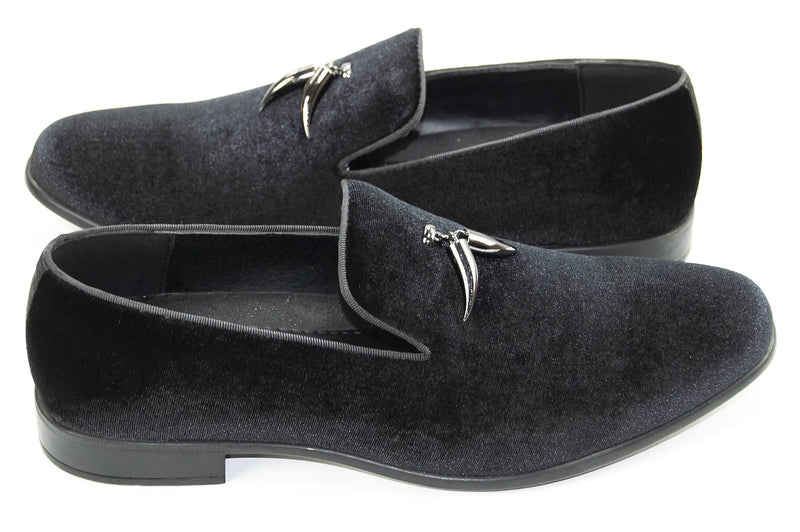 Black Velvet Smoking Loafer with Gunmetal Horn Tassels