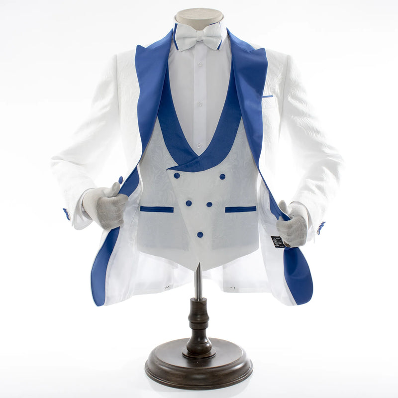 Men's Blue And White Tuxedo With Peak Lapel