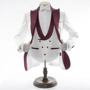 Men's Burgundy And White Tuxedo With Peak Lapel
