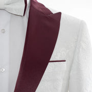 Men's Burgundy And White Tuxedo With Peak Lapel