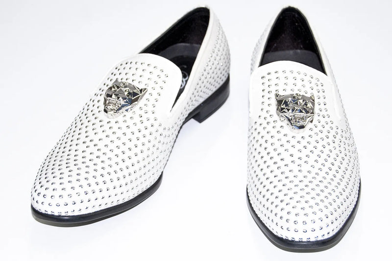 Men's White Studded Dress Loafer