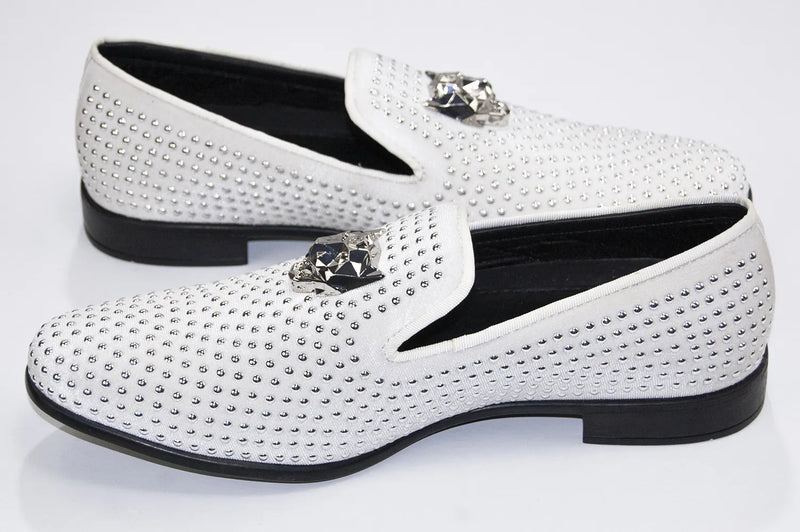 Men's White Studded Dress Loafer
