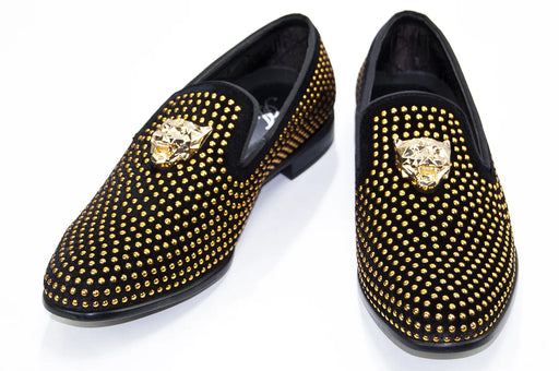 Men's Black And Gold Studded Dress Loafer