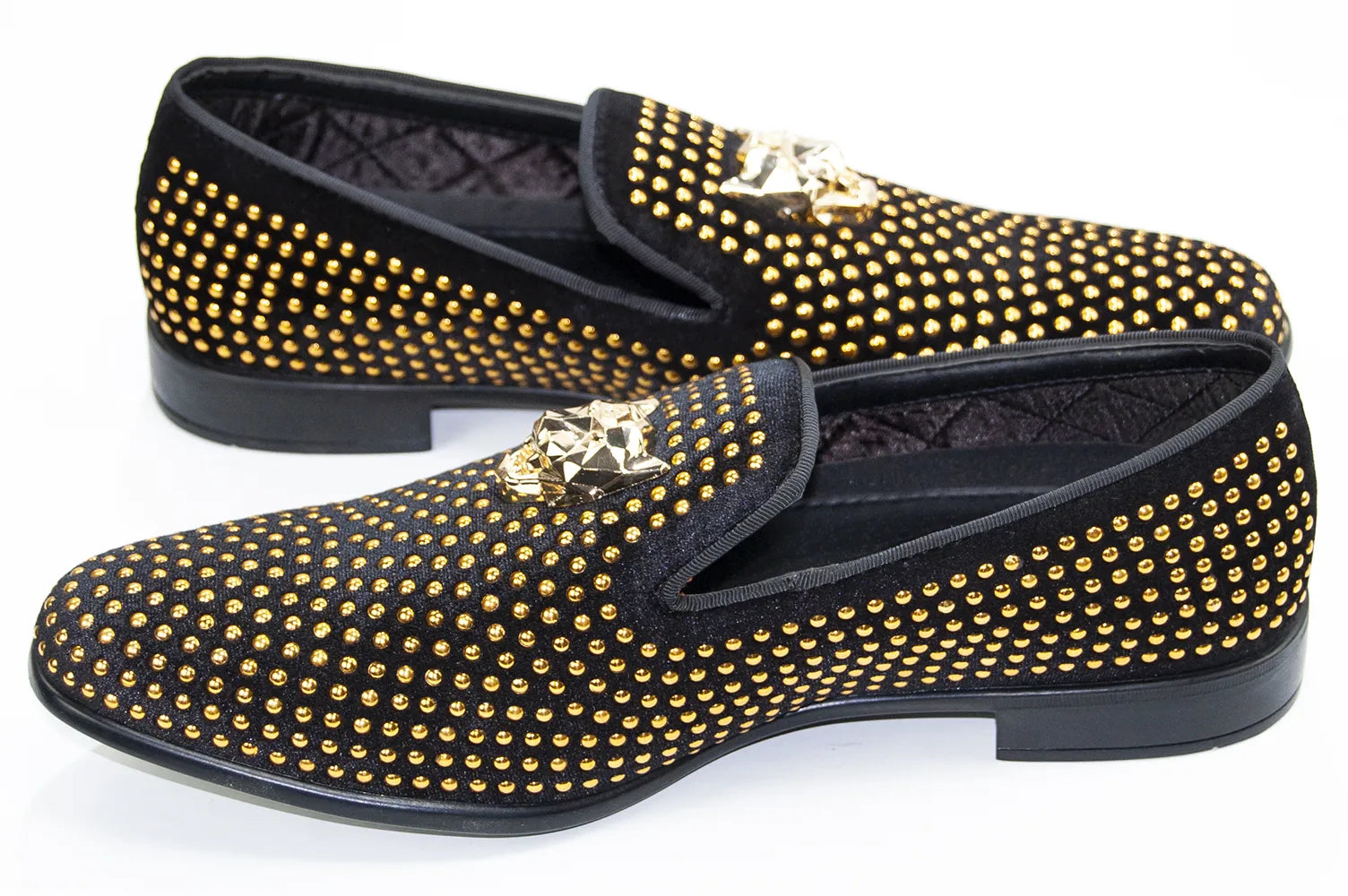 Men's Black And Gold Studded Dress Loafer