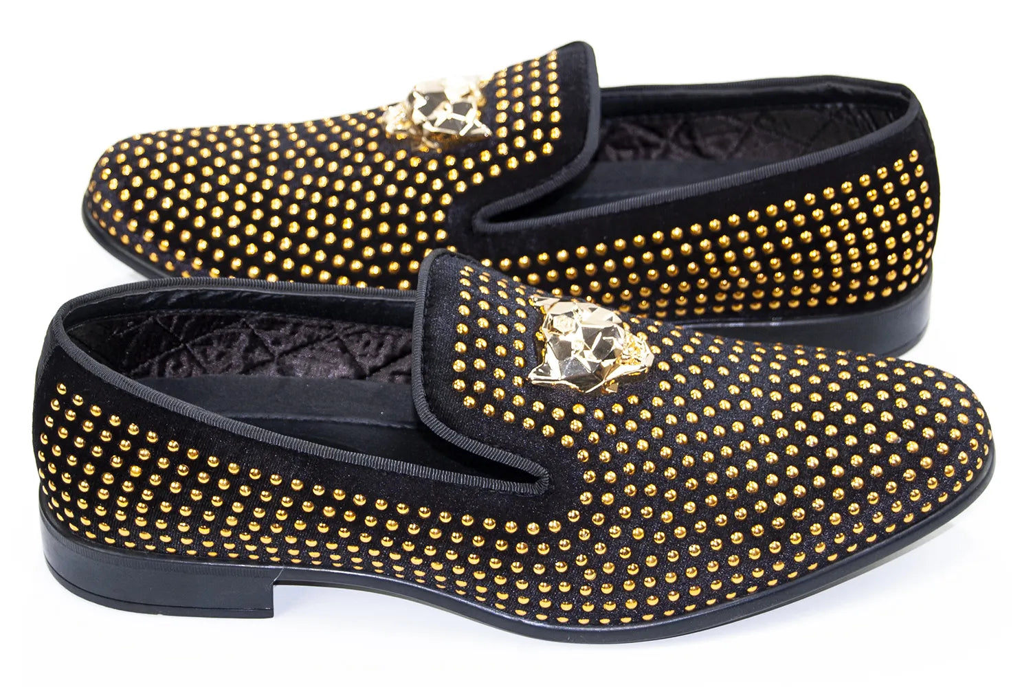 Men's Black And Gold Studded Dress Loafer