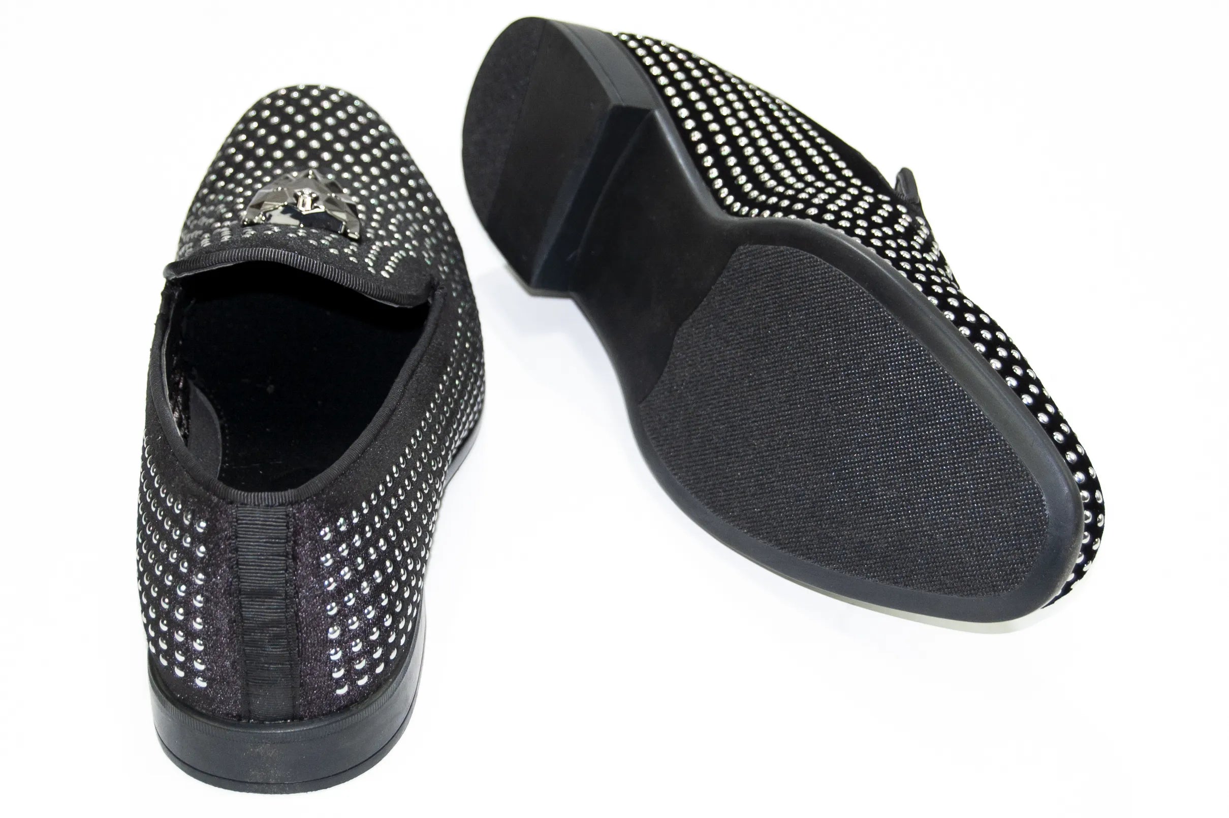 Men's Black And Silver Studded Dress Loafer