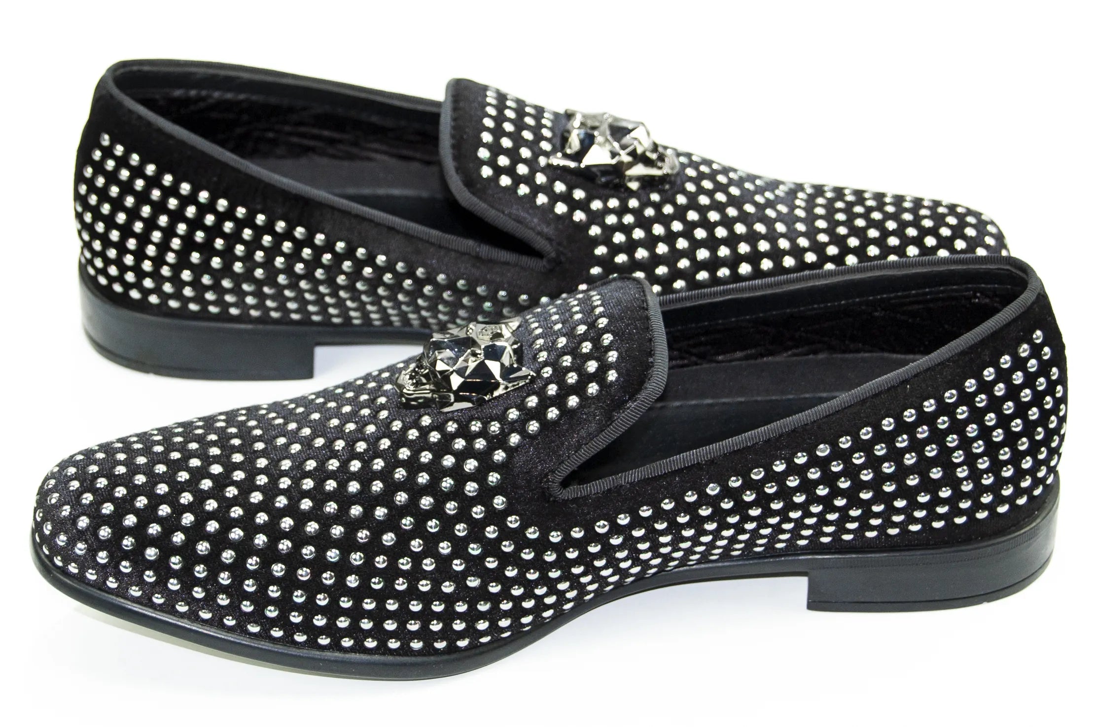 Men's Black And Silver Studded Dress Loafer