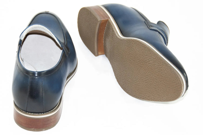 Navy Leather Slip-On Dress Loafers