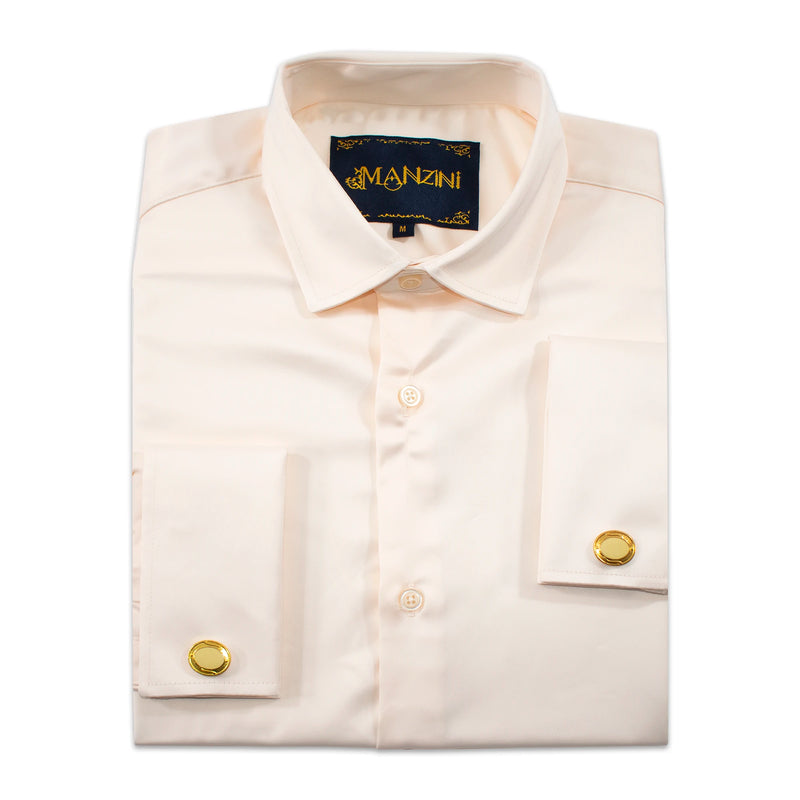 Cream Satin Tailored-Fit Dress Shirt
