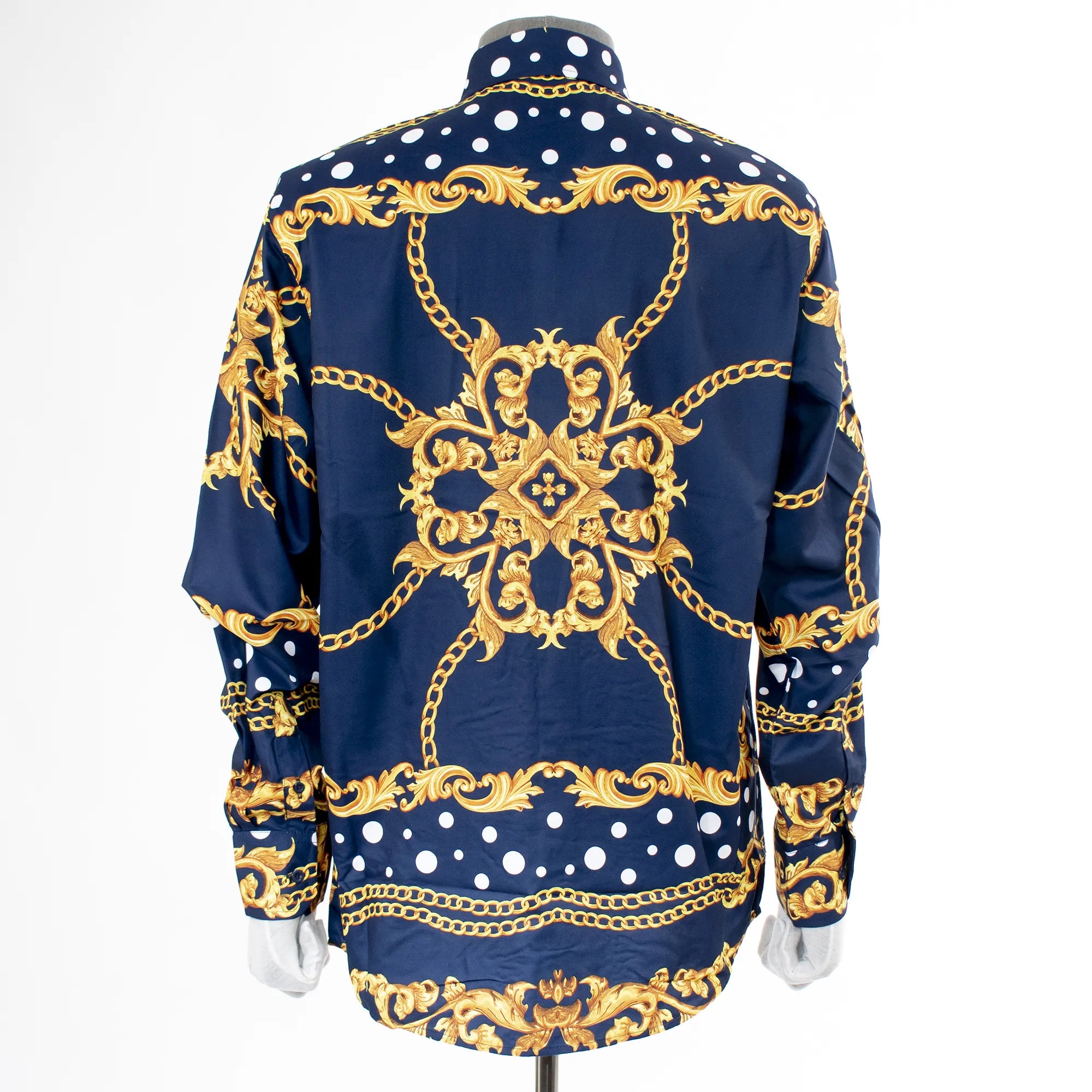 Navy and Gold Filigree Rhinestone Regular-Fit Dress Shirt XL / Navy