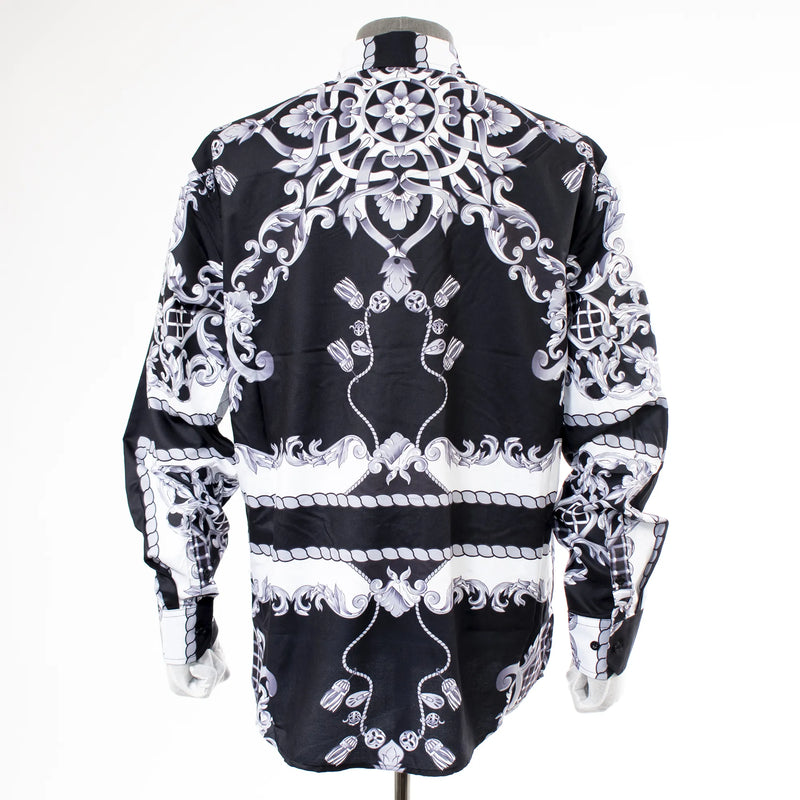 Black Designer Rhinestone Regular-Fit Dress Shirt